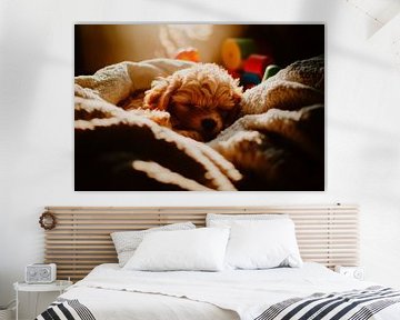 Slapende puppy in warme dekens van Poster Art Shop