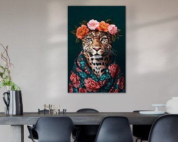 Beautiful leopard with flower wreath by Poster Art Shop