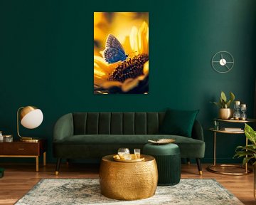 Vlinder op zonnebloem van Poster Art Shop