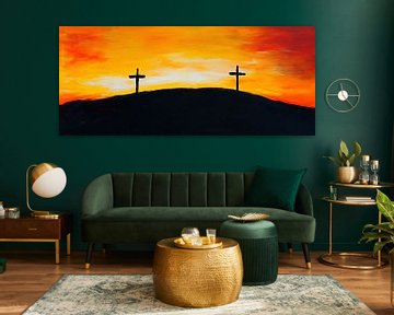 Zonsondergang over de kruizen van Poster Art Shop