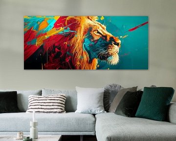 Sterke leeuw met kleurrijke achtergrond van Poster Art Shop