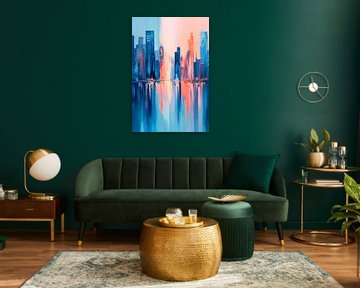 Stedelijke skyline in een kleurenspel van Poster Art Shop