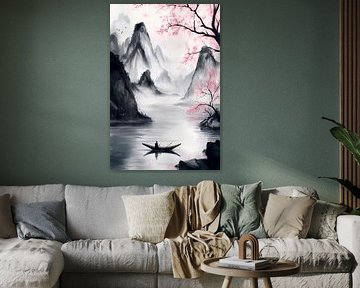 Rustige boottocht in een berglandschap van Poster Art Shop