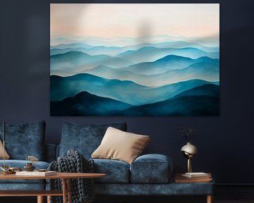 Paysage de montagne évocateur dans le brouillard sur Poster Art Shop