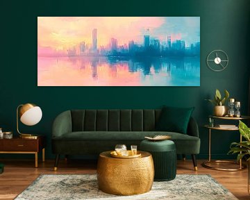 Atmospheric city panorama at sunrise by Poster Art Shop