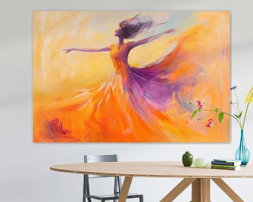 Dansende vrouw in felle kleuren van Poster Art Shop