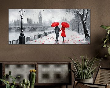 Verliefd stel in de sneeuw in Londen van Poster Art Shop