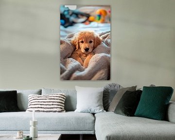 Speelse Golden Retriever puppy van Poster Art Shop