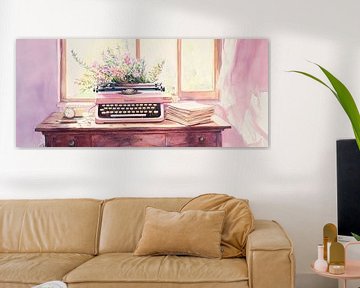 Vintage typemachine met bloemstuk van Poster Art Shop