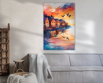 Aquarel in de avondlucht van Poster Art Shop