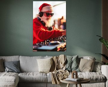 Christmas DJ mixing with sunglasses by Poster Art Shop