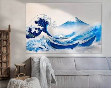 Golven en bergen in kalme blauwe tinten van Poster Art Shop