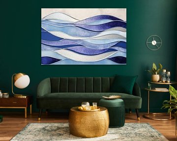 Golfbewegingen in blauw- en grijstinten van Poster Art Shop