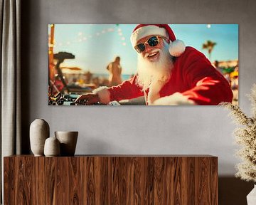 Father Christmas as a DJ on the beach by Poster Art Shop