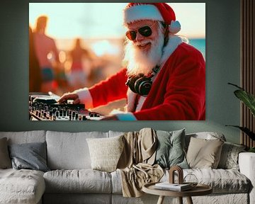 Father Christmas as a DJ on the beach by Poster Art Shop