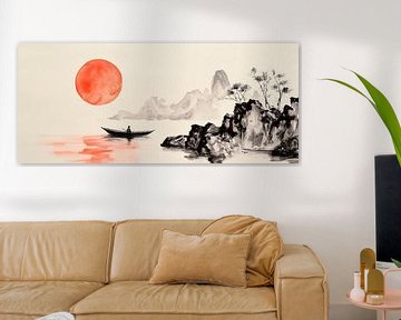 Rustig landschap met rode zon van Poster Art Shop