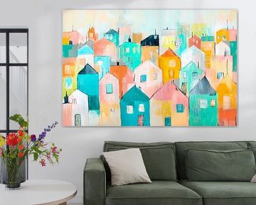 Colourful houses in an abstract landscape by Poster Art Shop