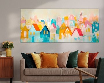 Kleurrijk huislandschap in aquarelstijl van Poster Art Shop