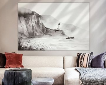 Paysage côtier avec phare sur Poster Art Shop
