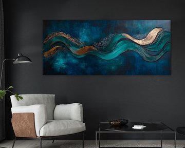 Abstract waves in blue and gold by Poster Art Shop