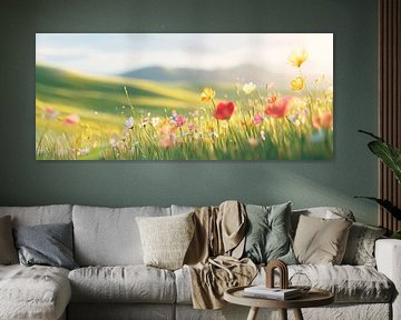 Bloeiende weide in het zonlicht