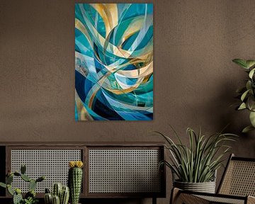 Abstract waves in blue and gold by Poster Art Shop