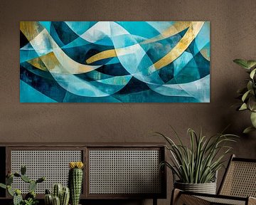 Abstract waves in blue and gold by Poster Art Shop