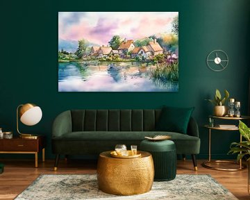 Idyllic village on the lakeshore by Poster Art Shop