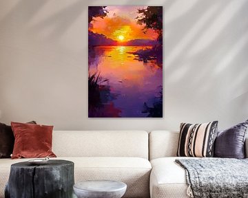 Coucher de soleil sur un lac tranquille sur Poster Art Shop