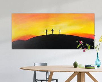 Drie kruizen in de zonsondergang van Poster Art Shop