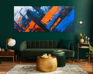 Abstracte kleurenexplosie in blauw en oranje van Poster Art Shop