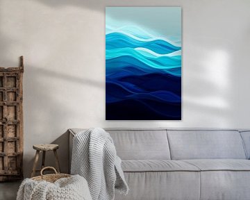 Abstracte golven in blauwtinten van Poster Art Shop