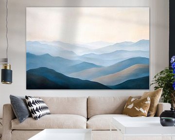 Zachte heuvels in de ochtendnevel van Poster Art Shop