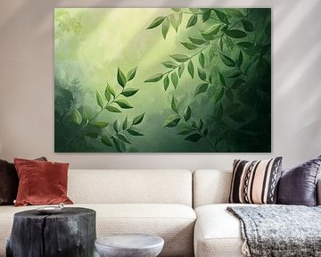 Feuilles vertes sous une douce lumière sur Poster Art Shop