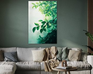 Feuilles tendres dans une lumière douce sur Poster Art Shop
