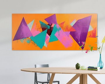 Colourful geometric shapes on orange by Poster Art Shop