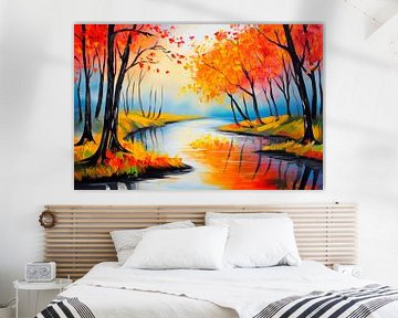 Herfstlandschap aan de rivieroever van Poster Art Shop
