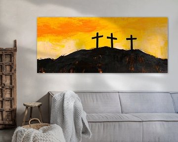 Drie kruizen in de zonsondergang van Poster Art Shop