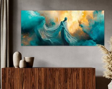 Etherische figuur in een zee van wolken van Poster Art Shop