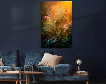 Bloeiende planten in het ochtendlicht van Poster Art Shop