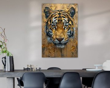 Golden Tiger - Majestic Wildness in Abstract Art by Eva Lee