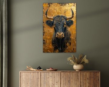 Golden Bull Majestic Power in Luxury Art by Eva Lee