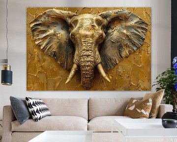 Majestueuze Olifant Gouden Elegantie in Textuurkunst van Eva Lee