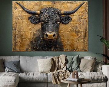 Taureau doré Force et luxe dans l'art abstrait sur Eva Lee