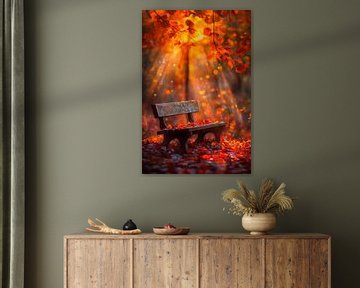 Bankjes in het herfstlicht van de natuur van Poster Art Shop