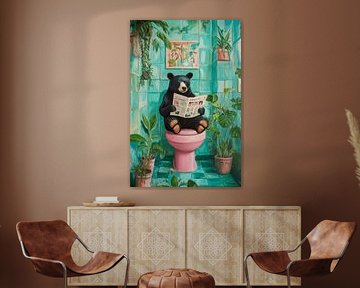 Ours aux toilettes en train de lire le journal sur Poster Art Shop