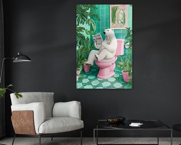 Bear reads newspaper in the bathroom by Poster Art Shop
