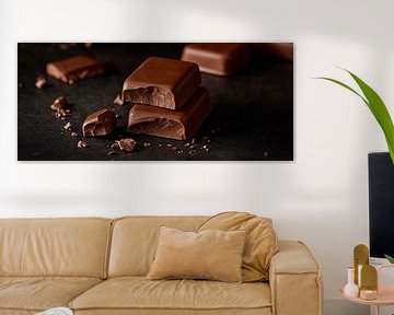 Donkere chocolade op een zwarte achtergrond van Poster Art Shop