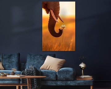 Elephant with flower in the sunlight by Poster Art Shop