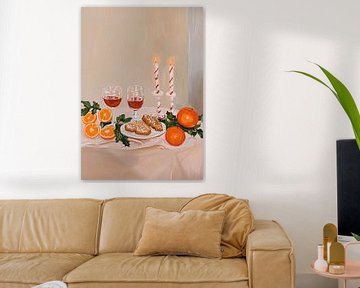 Christmas still life candles table
